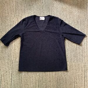 Kathie Lee Black Pullover V-Neck Women's Top Large